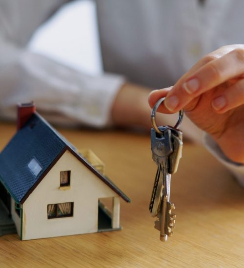 A closeup shot of a person thinking of buying or selling a house